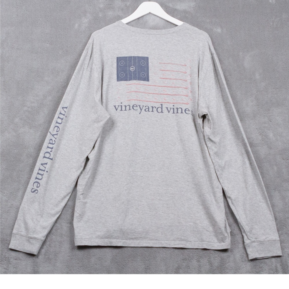 VINEYARD VINES Hockey Flag Graphic Long Sleeve Pocket T-Shirt Gray Mens XL